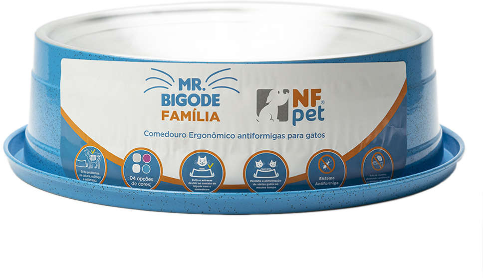 Comedouro Ergonômico NF Pet Mr. Bigode Antiformigas Azul para Gatos - 1,8 L