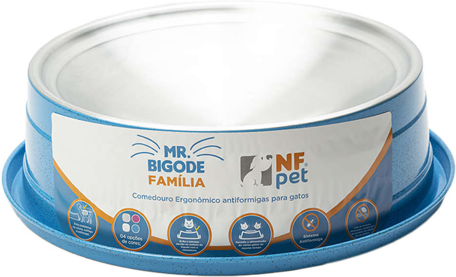 Comedouro Ergonômico NF Pet Mr. Bigode Antiformigas Azul para Gatos - 1,8 L