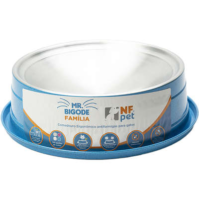 Comedouro Ergonômico NF Pet Mr. Bigode Antiformigas Azul para Gatos