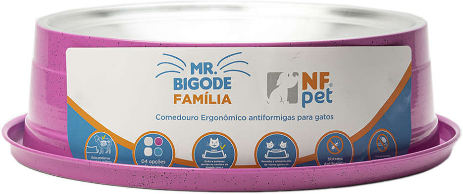 Comedouro Ergonômico NF Pet Mr. Bigode Antiformigas Rosa para Gatos - 1,8 L