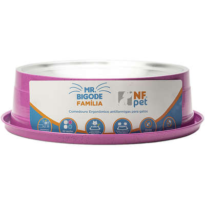 Comedouro Ergonômico NF Pet Mr. Bigode Antiformigas Rosa para Gatos