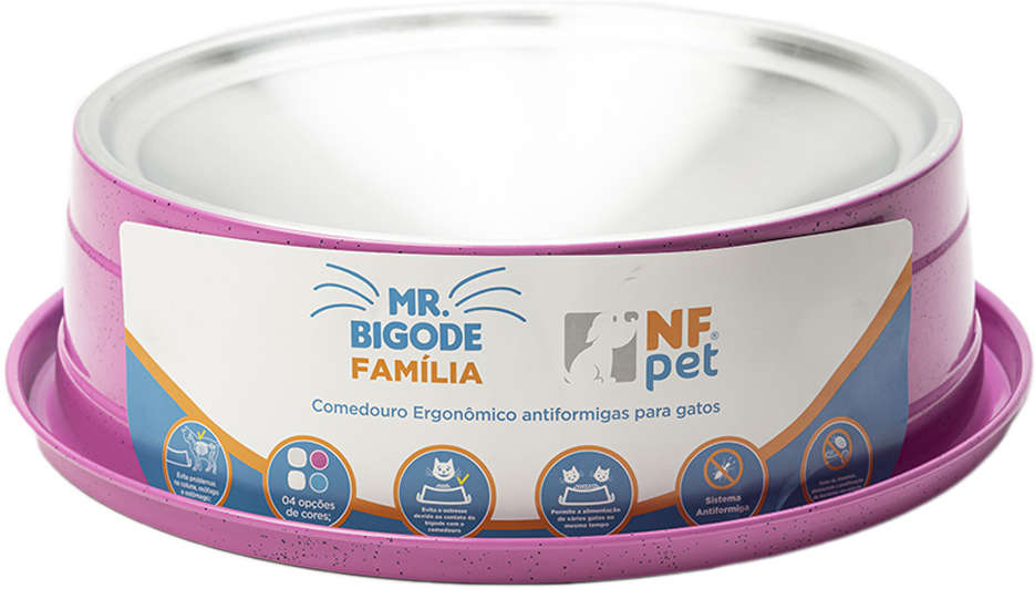 Comedouro Ergonômico NF Pet Mr. Bigode Antiformigas Rosa para Gatos - 1,8 L
