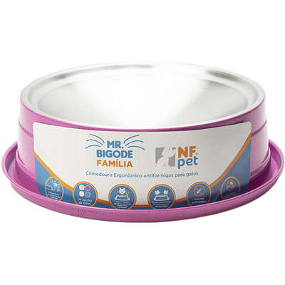 Comedouro Ergonômico NF Pet Mr. Bigode Antiformigas Rosa para Gatos