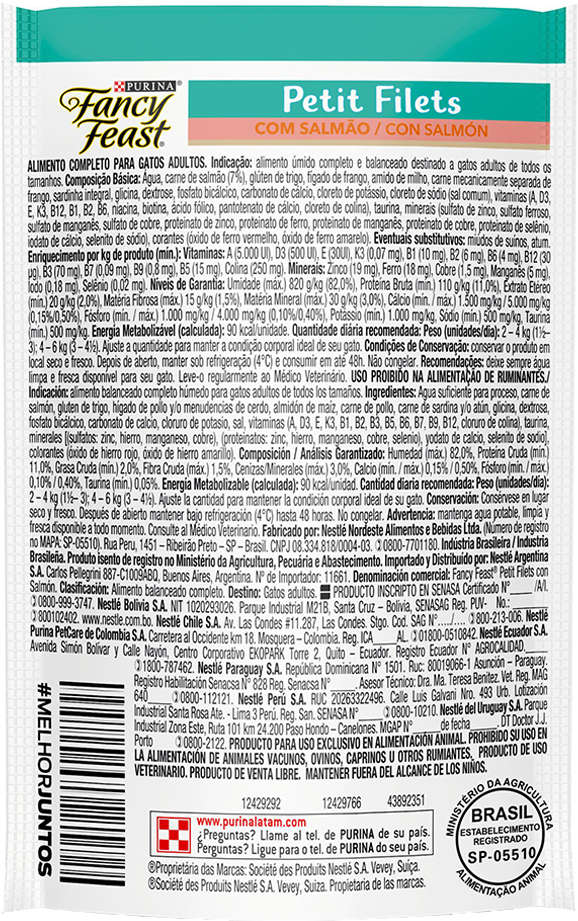 Racão Úmida Nestlé Purina Fancy Feast Sachê Petit Filets com Salmão para Gatos Adultos - 85 g