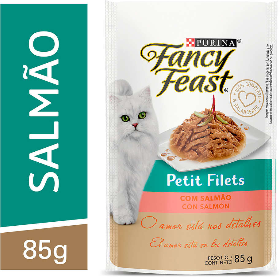 Racão Úmida Nestlé Purina Fancy Feast Sachê Petit Filets com Salmão para Gatos Adultos - 85 g