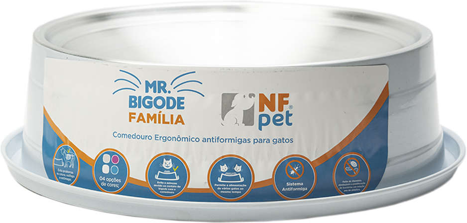 Comedouro Ergonômico NF Pet Mr. Bigode Antiformigas Branco para Gatos - 1,8 L