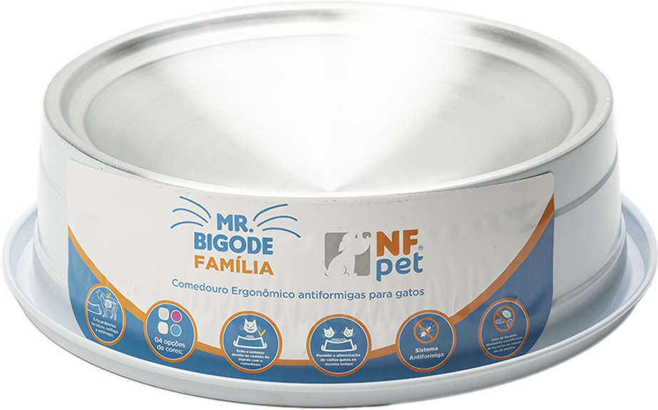Comedouro Ergonômico NF Pet Mr. Bigode Antiformigas Branco para Gatos - 1,8 L