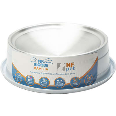 Comedouro Ergonômico NF Pet Mr. Bigode Antiformigas Branco para Gatos