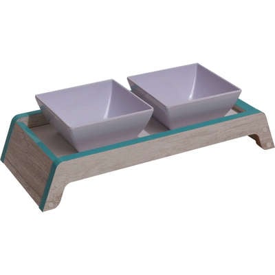 Comedouro Duplo Elevado Aquamarine para Cães e Gatos