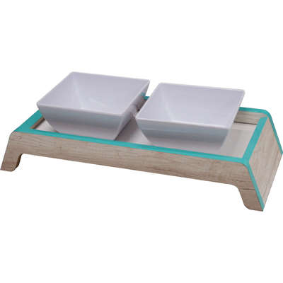 Comedouro Duplo Elevado Aquamarine para Cães e Gatos