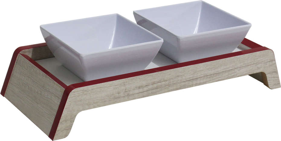 Comedouro Duplo Elevado Vermelho para Cães e Gatos - Tam. Único