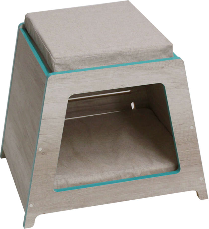 Casa de Madeira Triangular com Aquamarine para Cães e Gatos - Tam. Único