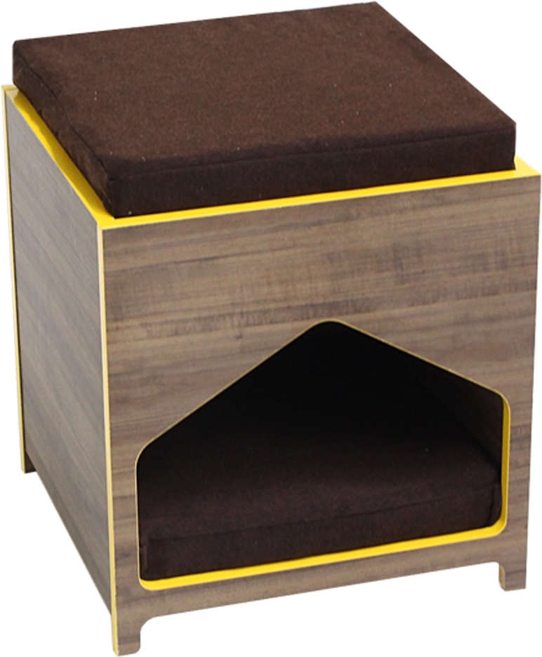 Casa de Madeira Quadrada com Amarelo para Cães e Gatos - Tam. Único