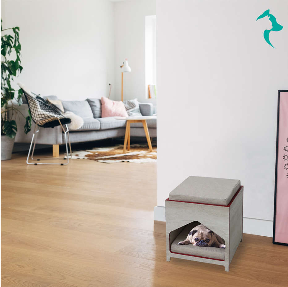 Casa de Madeira Quadrada com Vermelho para Cães e Gatos - Tam. Único