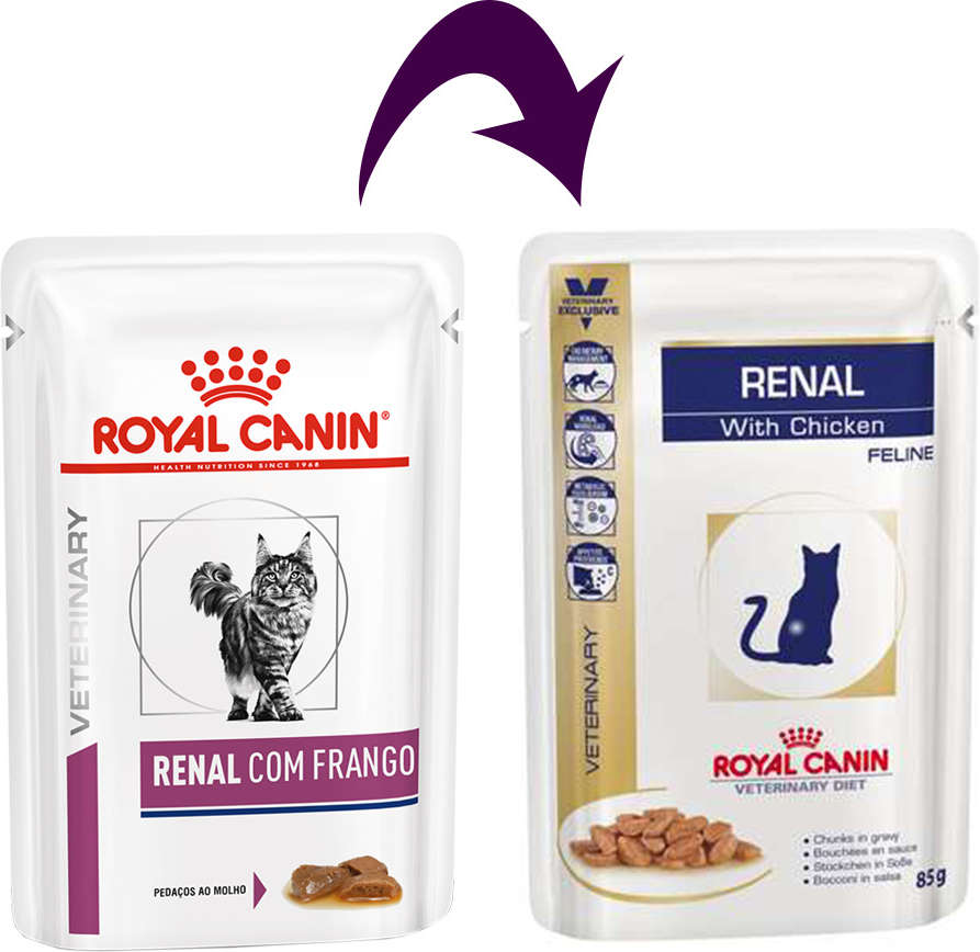 Ração Royal Canin Sachê Feline Veterinary Diet Renal Frango para Gatos com Doença nos Rins - 85 g