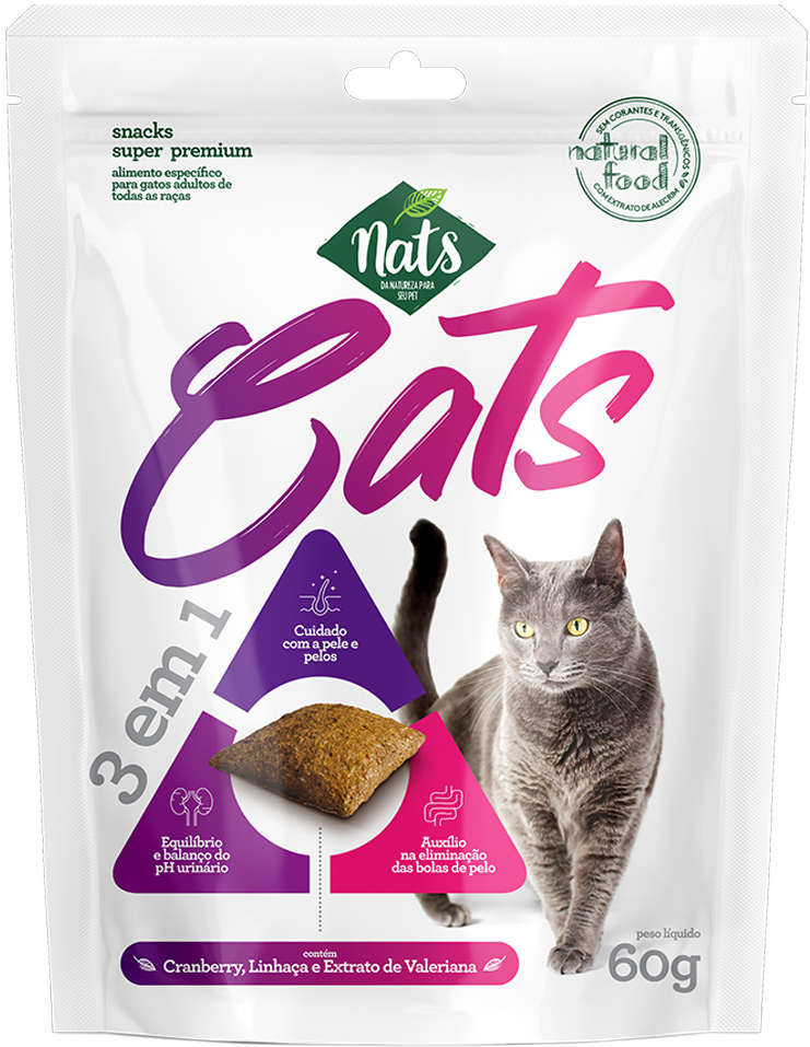 Snack Nats Snacks para Gatos Adultos Sabor Cranberry e Linhaça - 60g