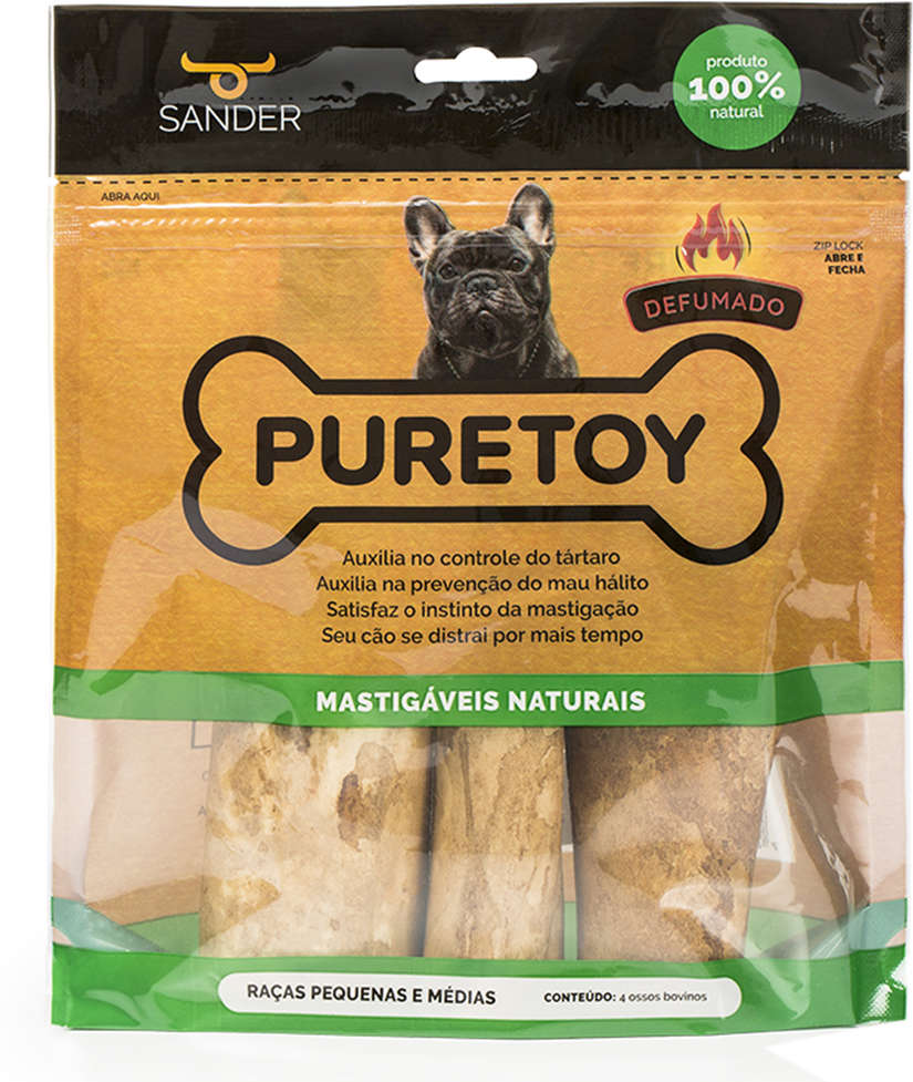 Osso Puretoy Mastigáveis Naturais para Cães Sabor Defumado - 4 Unidades