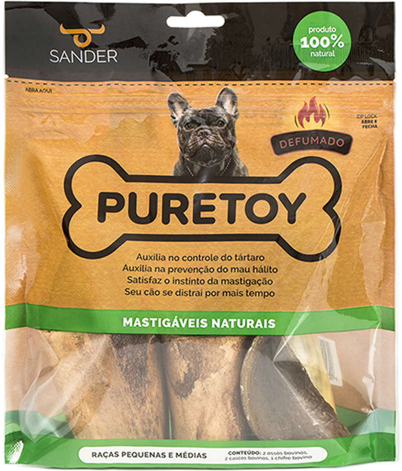 Kit Puretoy Mastigáveis Naturais para Cães Porte Pequeno e Médio Sabor Defumado - 5 Unidades