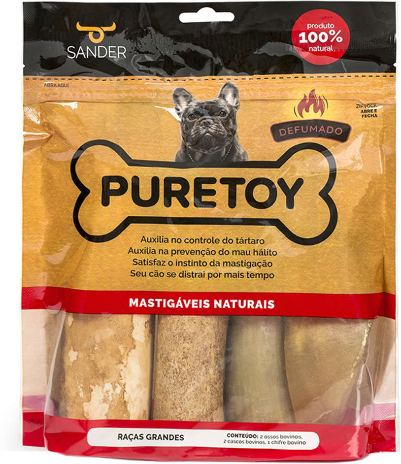 Kit Puretoy Mastigáveis Naturais para Cães Porte Grande Sabor Defumado - 5 Unidades