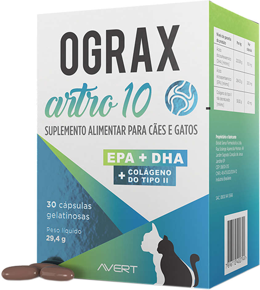 Suplemento Alimentar Avert Ograx Artro 10 para Cães e Gatos - 30 Cápsulas