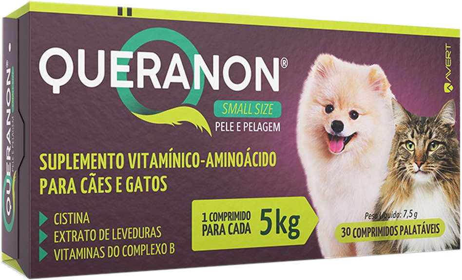 Suplemento Vitamínico-Aminoácido Avert Queranon para Cães e Gatos de 5Kg - 30 Comprimidos