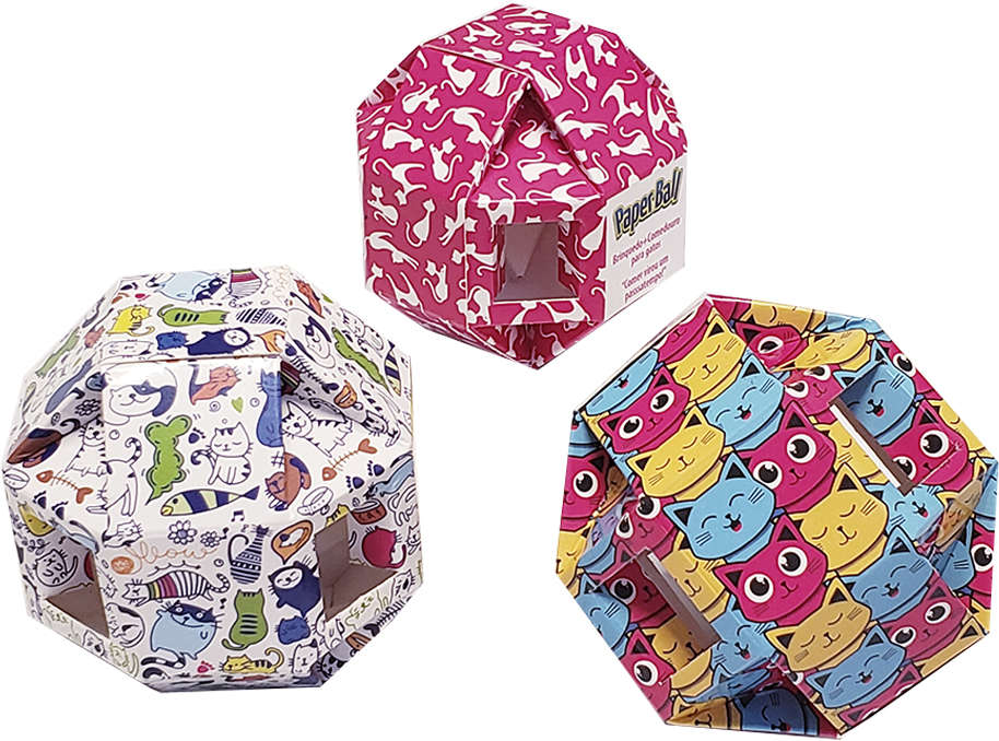 Brinquedo Paper Balls com Dispenser de Ração para Gatos - 3 Unidades