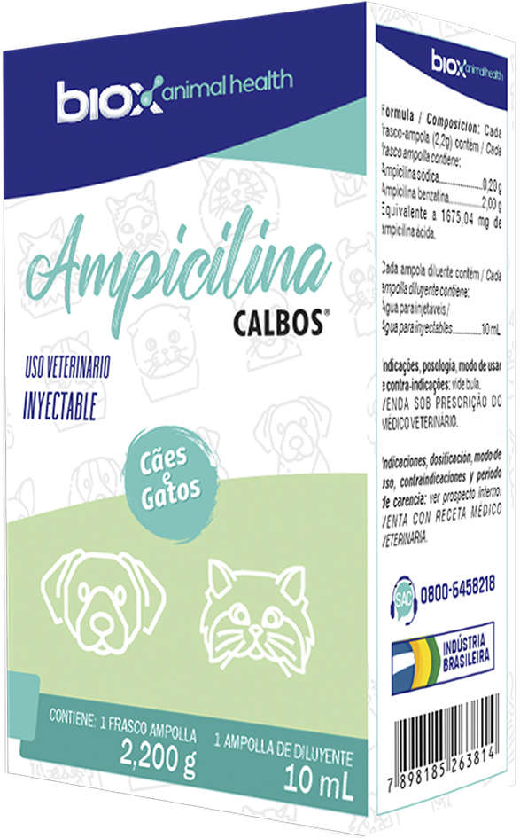 Antibiótico Biox Ampiciclina Calbos Pet para Cães e Gatos - 10 mL