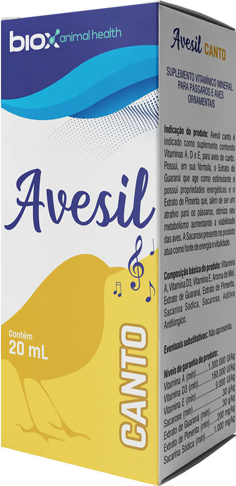 Suplemento Vitamínico Mineral Biox Avesil Canto para Pássaros e Aves Ornamentais - 20 mL