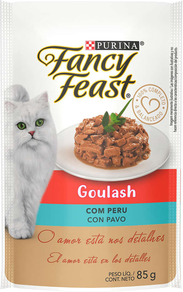 Racão Úmida Nestlé Purina Fancy Feast Sachê Goulash com Peru para Gatos Adultos - 85 g - 45 Unidades