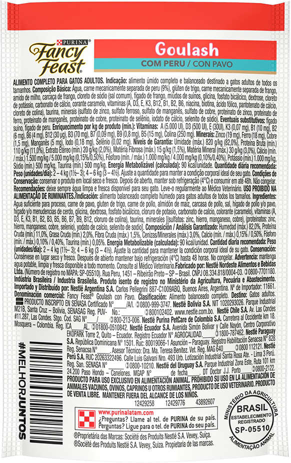 Racão Úmida Nestlé Purina Fancy Feast Sachê Goulash com Peru para Gatos Adultos - 85 g - 45 Unidades