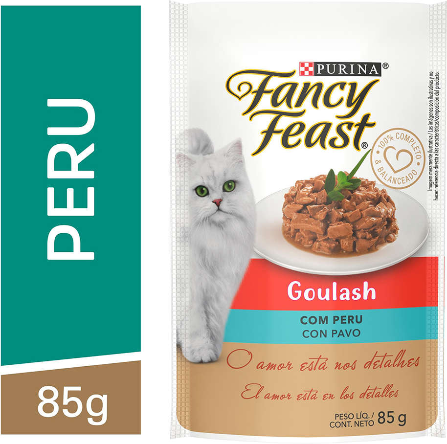 Racão Úmida Nestlé Purina Fancy Feast Sachê Goulash com Peru para Gatos Adultos - 85 g - 45 Unidades