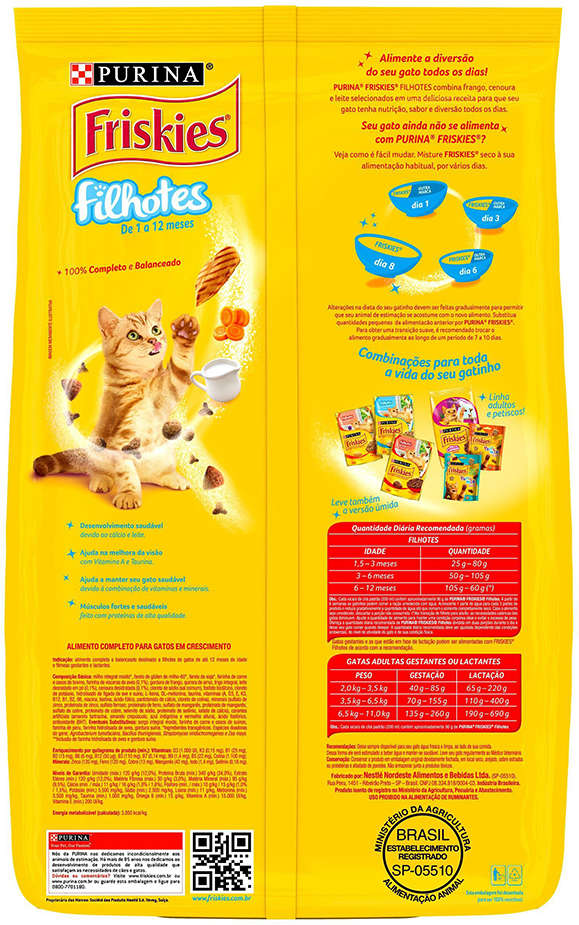 Ração Seca Purina Friskies Frango e Leite para Gatos Filhotes - 850 g
