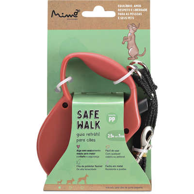 Guia Retrátil Safe Walk Emborrachada Vermelha para Cães