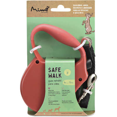 Guia Retrátil Safe Walk Emborrachada Vermelha para Cães