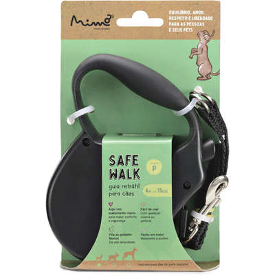 Guia Retrátil Safe Walk Emborrachada Preta para Cães