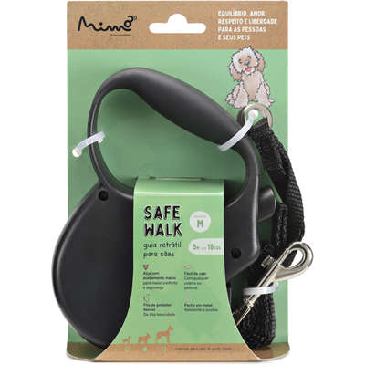 Guia Retrátil Safe Walk Emborrachada Preta para Cães