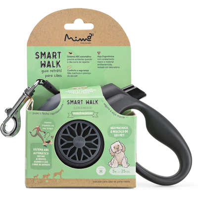 Guia Retrátil Smart Walk Sistema ABS Emborrachada Preta/Cinza para Cães