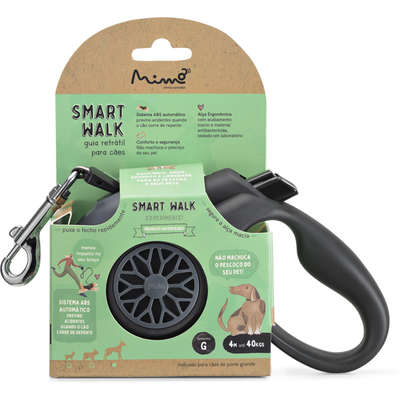 Guia Retrátil Smart Walk Sistema ABS Emborrachada Preta/Cinza para Cães