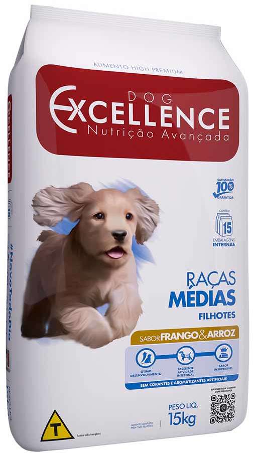 Ração Seca Dog Excellence Frango e Arroz para Cães Filhotes Raças Médias - 15Kg