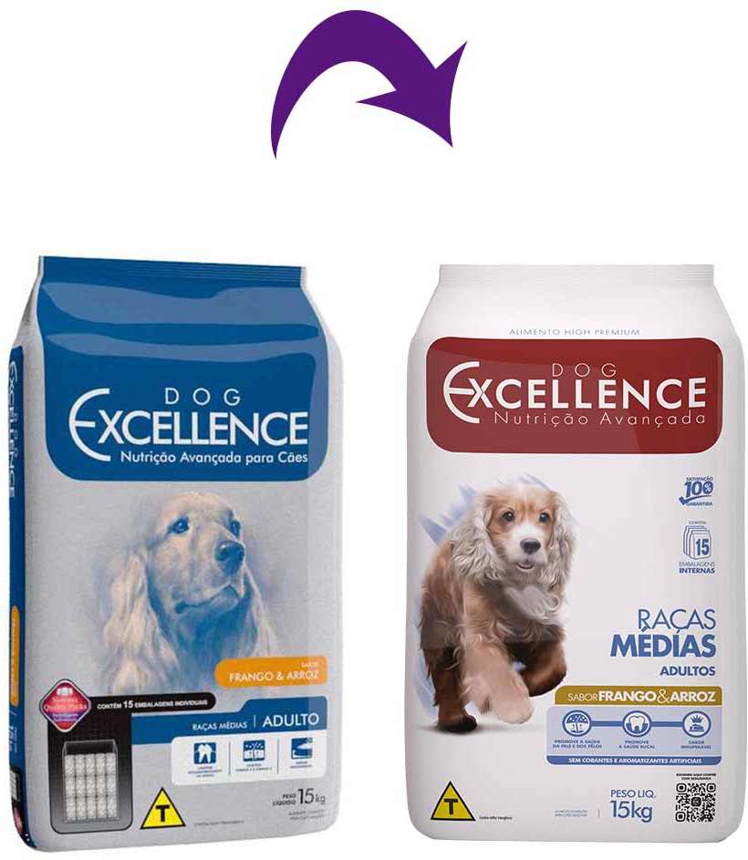 Ração Seca Dog Excellence Frango e Arroz para Cães Adultos Raças Médias - 15Kg