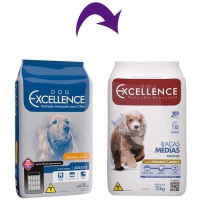 Ração Seca Dog Excellence Frango e Arroz para Cães Adultos Raças Médias