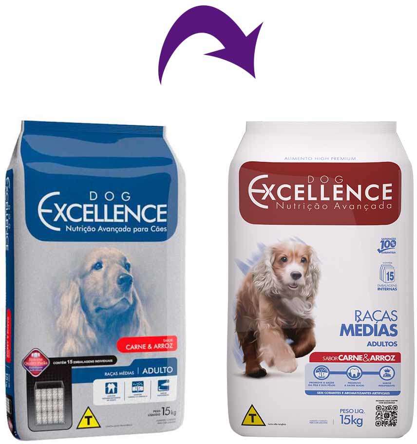Ração Seca Dog Excellence Carne e Arroz para Cães Adultos Raças Médias - 15Kg