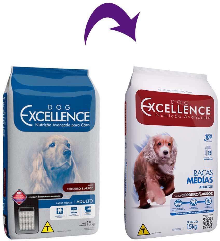 Ração Seca Dog Excellence Cordeiro e Arroz para Cães Adultos Raças Médias - 15Kg