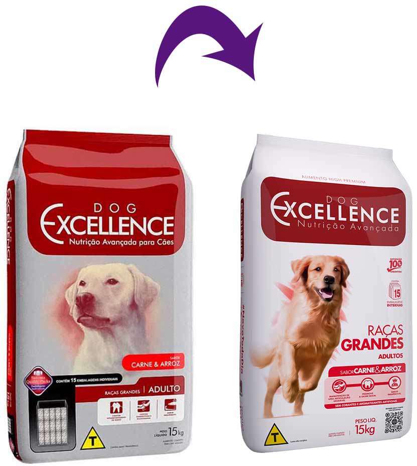 Ração Seca Dog Excellence Carne e Arroz para Cães Adultos Raças Grandes - 15Kg