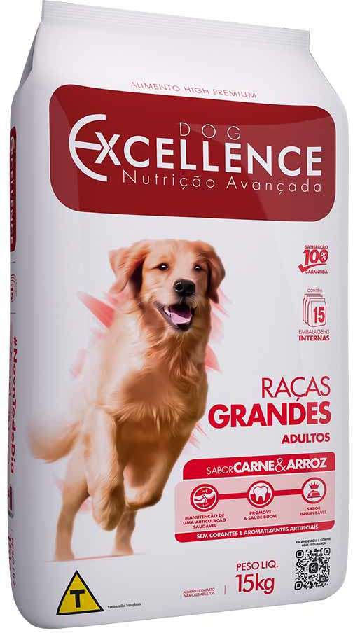 Ração Seca Dog Excellence Carne e Arroz para Cães Adultos Raças Grandes - 15Kg