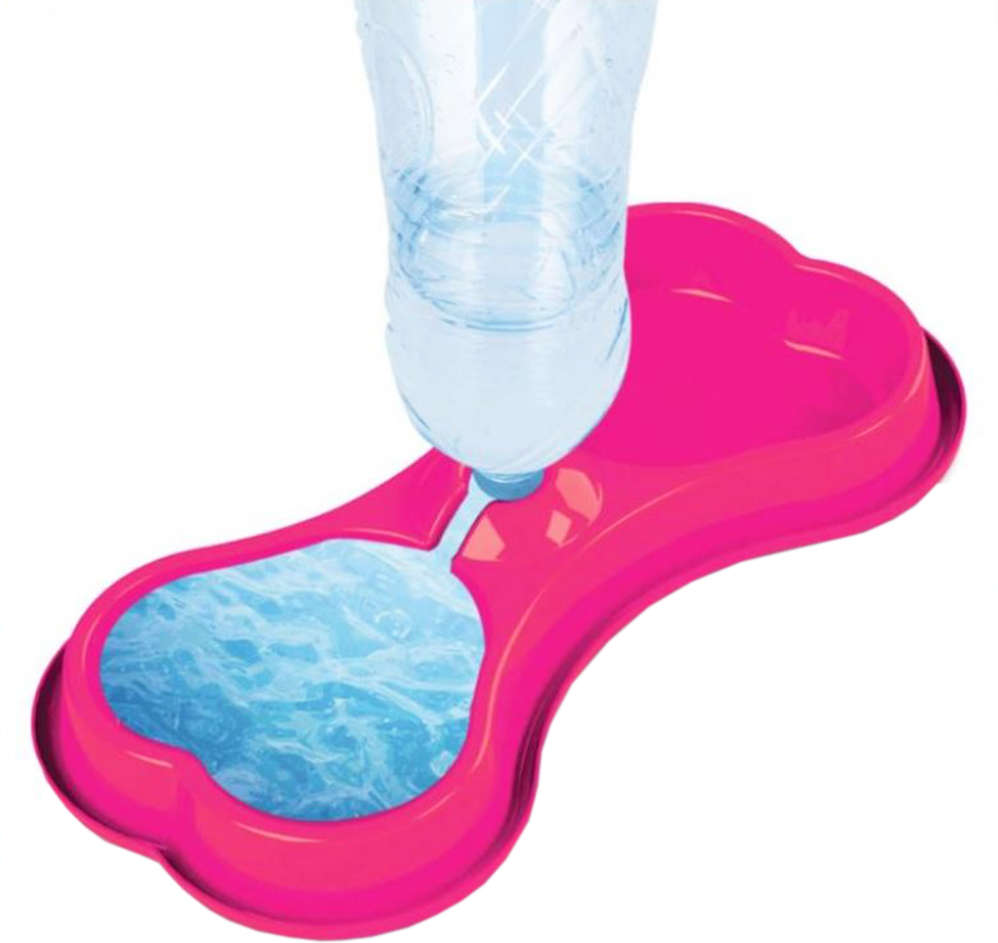 Comedouro Duplo Osso Rosa para Cães - Tam. Único