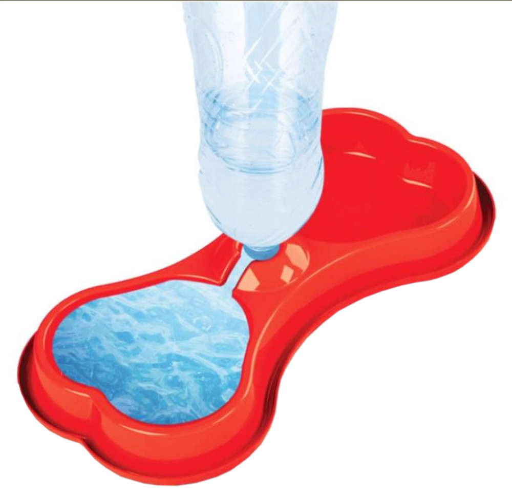 Comedouro Duplo Osso Vermelho para Cães - Tam. Único