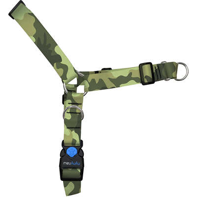 Conjunto Peitoral Antipuxão e Guia Camuflado para Cães