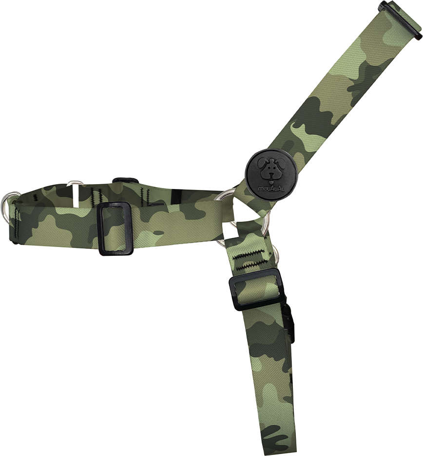 Conjunto Peitoral Antipuxão e Guia Camuflada para Cães - Tam. G
