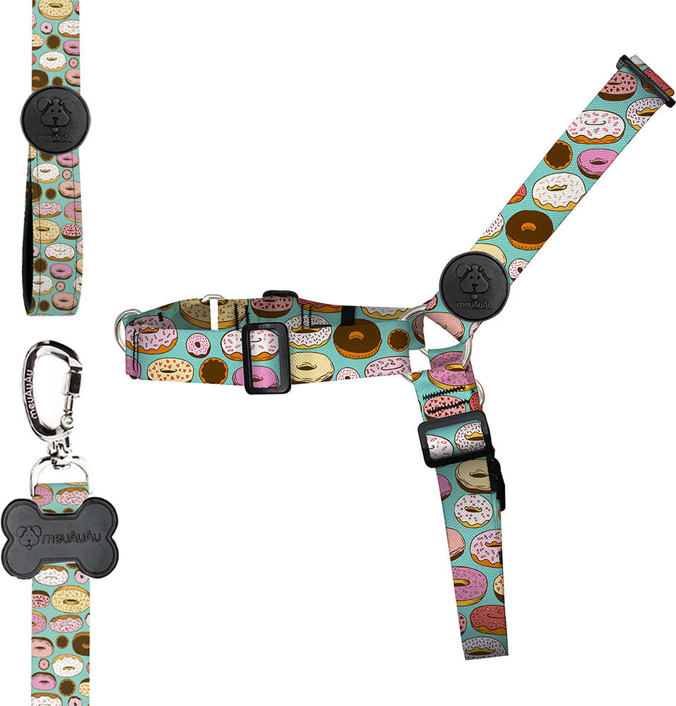 Conjunto Peitoral Antipuxão e Guia Donuts para Cães - Tam. G